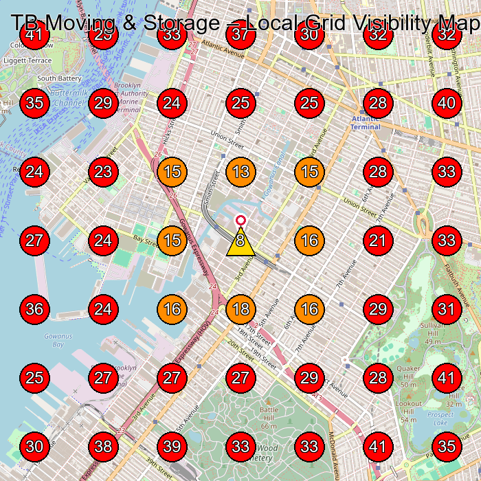 TB Moving & Storage GeoGrid visibility map for Moving Company in Brooklyn